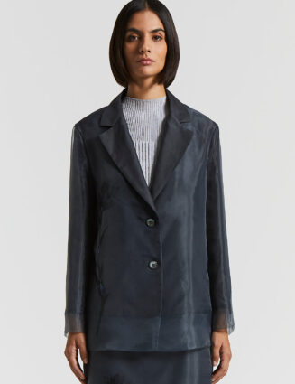 Peserico - Single-breasted blazer in silk, cotton and organza - Crystal blue
