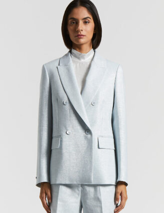 Peserico - Linen cotton Lurex double-breasted blazer - Crystal blue