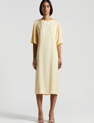 Peserico - Viscose midi dress with Punto Luce - Amber beige