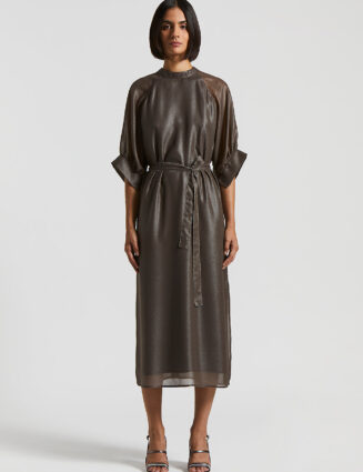 Peserico - Midi dress in lightweight laminated chiffon - Ebony