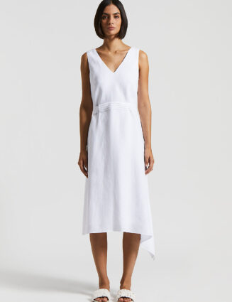 Peserico - Asymmetrical midi dress in light linen - Pure White