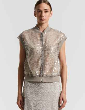 Peserico - Bomber in light sequin mesh - Amber Beige
