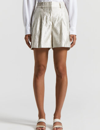 Peserico - Metallic effect cotton linen canvas shorts - Quartz sand