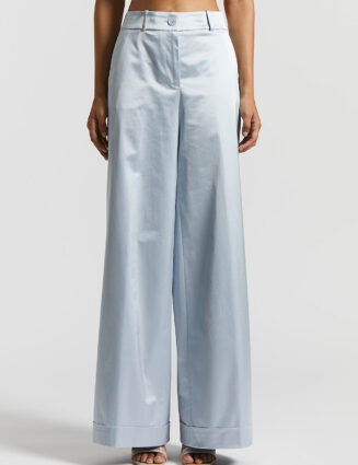 Peserico - Cotton-blend satin palazzo trousers - Crystal blue