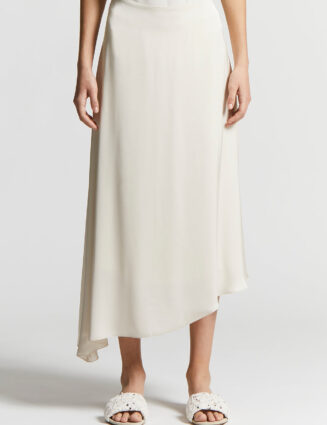 Peserico - Flared skirt in fluid viscose satin - Almond white