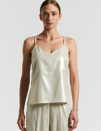 Peserico - Flowing laminated viscose twill top - Quartz sand