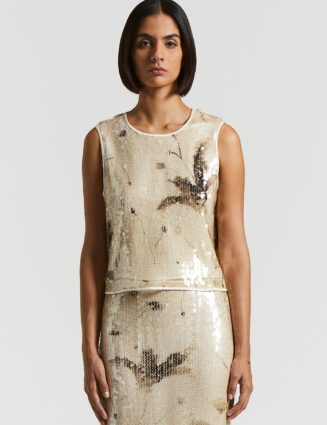 Peserico - Sequinned Lurex net top - Quartz sand