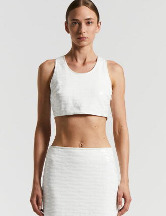 Peserico - Fleece crop top with sequin embroidery - Natural white