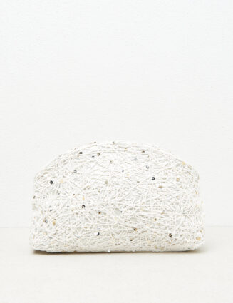 Peserico - Embroidered fabric clutch with sequins - Almond white