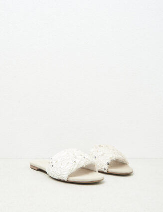 Peserico - Embroidered flat slippers - Almond white