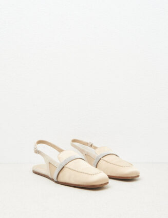Peserico - Genuine leather flat satin slingbacks - Amber Beige