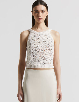 Peserico - Tricot crop top with maxi sequins - Almond white