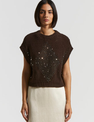 Peserico - Cotton cordonnet cape with sequins - Ebony