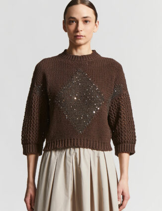 Peserico - Cotton cordonnet jacquard sweater with sequins - Ebony
