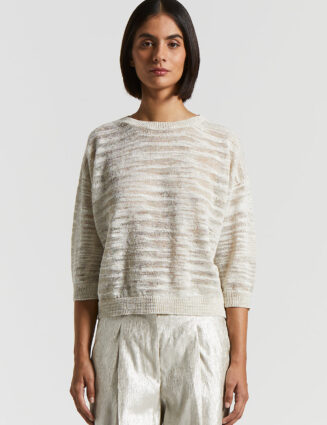 Peserico - Slub cotton-linen tricot sweater with Lurex - Quartz sand