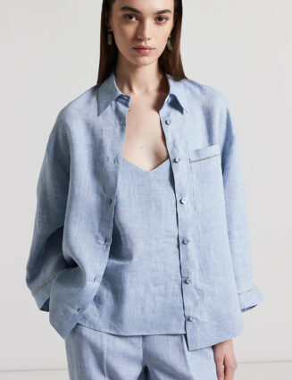 Peserico - Light and cool pure linen shirt - Sunrise blue