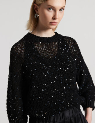 Peserico - Cotton ribbon sweater with sequins - Black