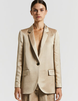 Peserico - Single-breasted viscose and linen satin blazer - Desert