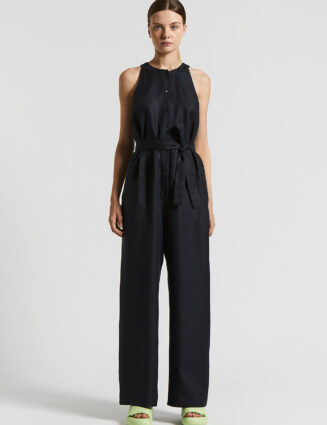 Peserico - Plain-coloured pure linen gabardine jumpsuit - Abyss