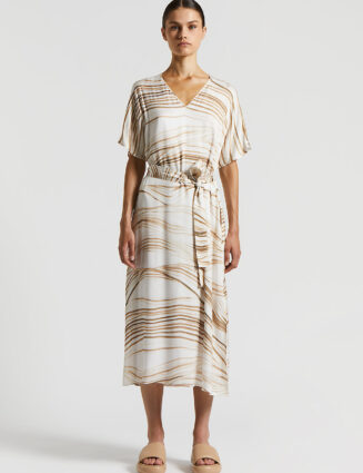 Peserico - Printed viscose satin midi dress - Desert