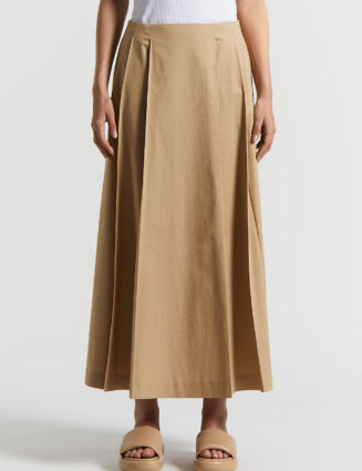 Peserico - Lightweight stretch cotton satin long skirt - Desert