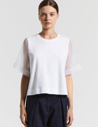 Peserico - Technical jersey shirt with organza details - Light white