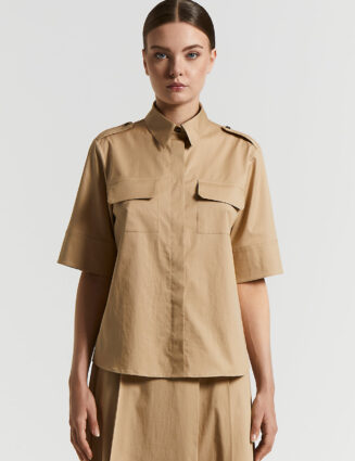 Peserico - Lightweight twisted stretch cotton satin shirt - Desert