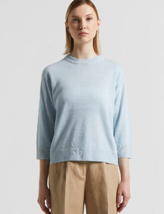 Peserico - Linen cotton crepe melange and Lurex sweater - Sea blue
