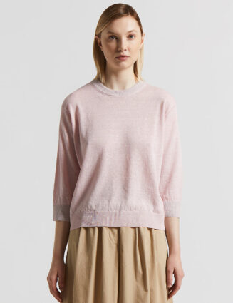 Peserico - Linen cotton crepe melange and Lurex sweater - Cherry blossom