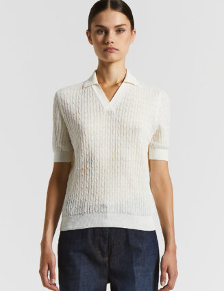 Peserico - Linen cotton crepe melange polo shirt - Cloud white
