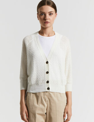 Peserico - Linen cotton crepe melange cardigan - Cloud white
