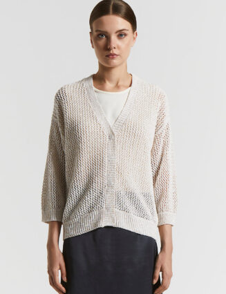 Peserico - Cotton blend mouliné cardigan with sequins - Amber Beige
