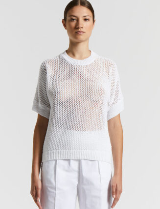 Peserico - Cotton blend mouliné sweater with sequins - Pure White