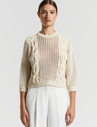 Peserico - Pure cotton ribbon tricot sweater - Almond white