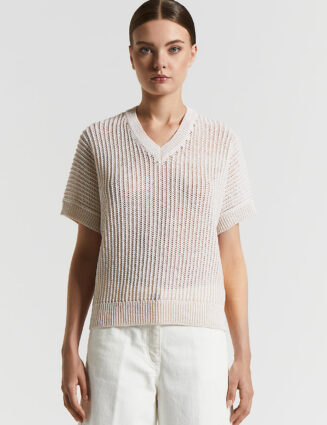 Peserico - Tricot sweater in wet-effect viscose webbing - Quartz sand