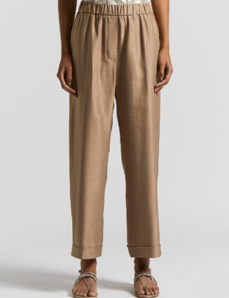 Peserico - Shiny viscose-linen gabardine trousers - Cappucino