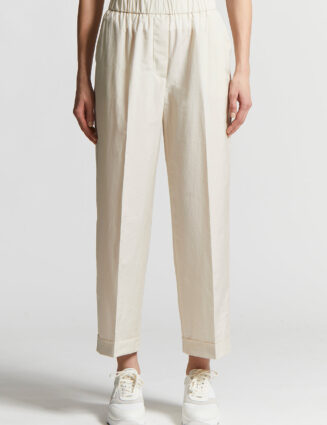 Peserico - Cotton-blend poplin trousers with elastic waist - Quartz sand