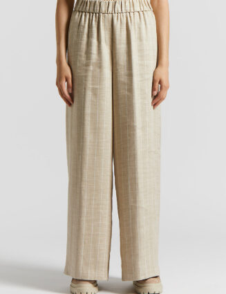 Peserico - Pinstriped technical linen trousers with elasticated waist - Amber beige