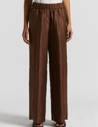 Peserico - Trousers in crushed technical linen gabardine - Tobacco