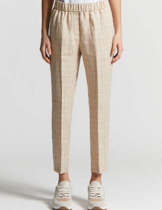 Peserico - Prince of Wales linen trousers - Amber beige
