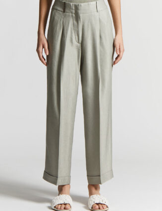 Peserico - Shiny viscose and linen gabardine trousers - Eucalyptus