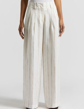 Peserico - Pinstripe linen palazzo trousers - Tobacco