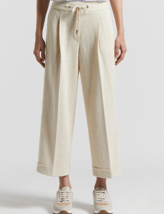 Peserico - Double cotton linen Lurex jersey trousers - Amber beige