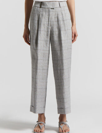 Peserico - Pure linen Prince of Wales trousers - Lunar gray
