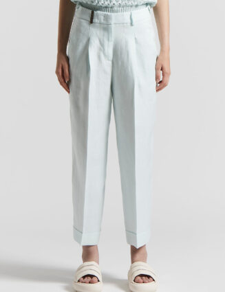 Peserico - Plain-coloured pure linen gabardine trousers - Watery green