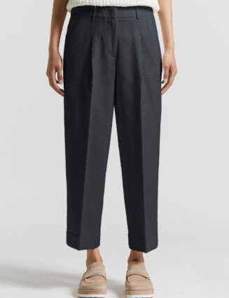 Peserico - Trousers in stuoia weave with bouclé pattern - Space blue