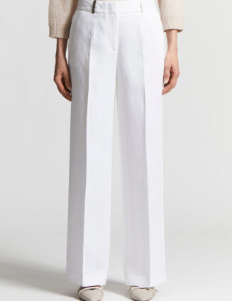 Peserico - Herringbone trousers in yarn-dyed viscose and linen - Light white