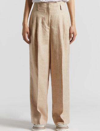 Peserico - Pure linen melange gabardine trousers - Amber beige