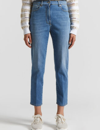 Peserico - Slim jeans in lightweight washed comfort cotton denim - Space blue