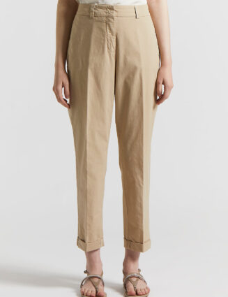 Peserico - Slub stretch cotton canvas trousers - Amber beige